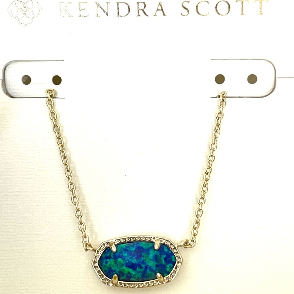 NWT Kendra Scott Elisa Blue Opal & Yellow Gold Retired Stunning Opal Very Rare! - Picture 6 of 14